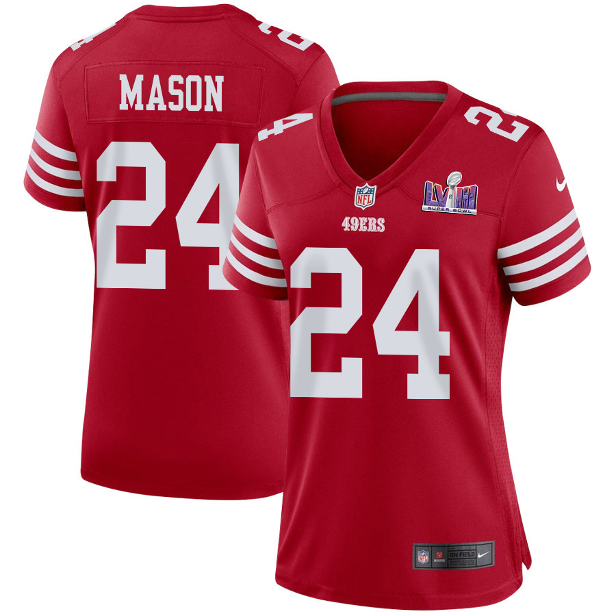 Jordan Mason 24 San Francisco 49ers Super Bowl LVIII Patch Game Women Jersey - Scarlet JS2453 Saliibo