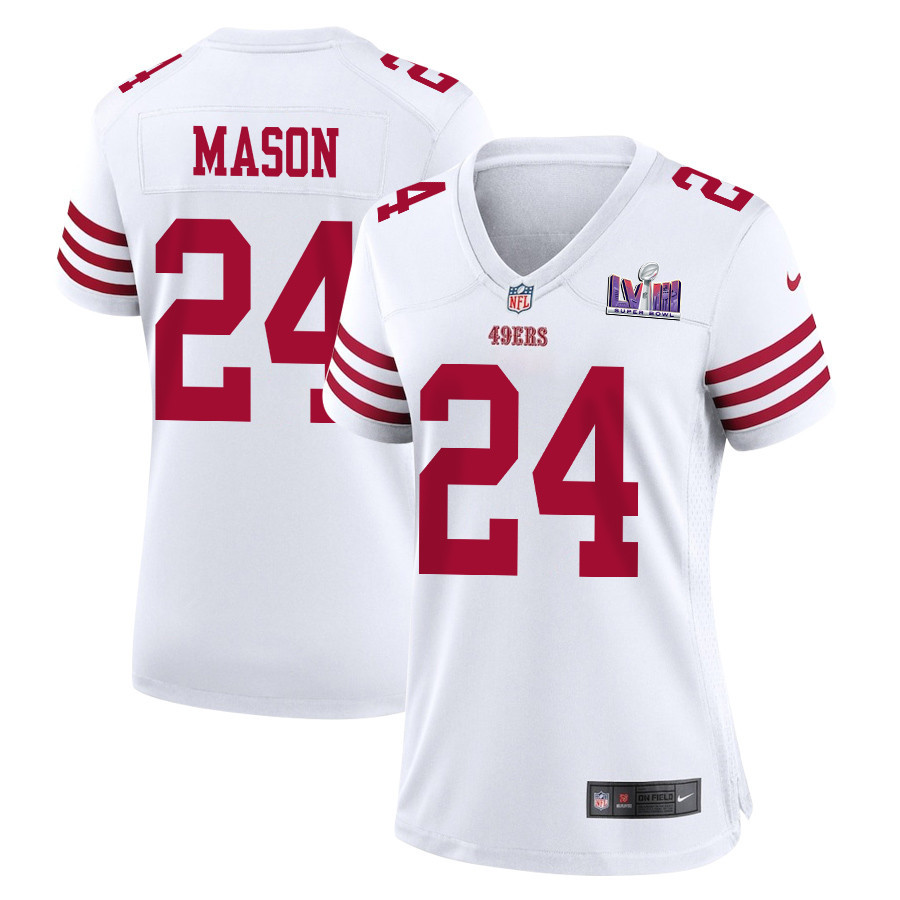 Jordan Mason 24 San Francisco 49ers Super Bowl LVIII Patch Game Women Jersey - White JS6857 Saliibo