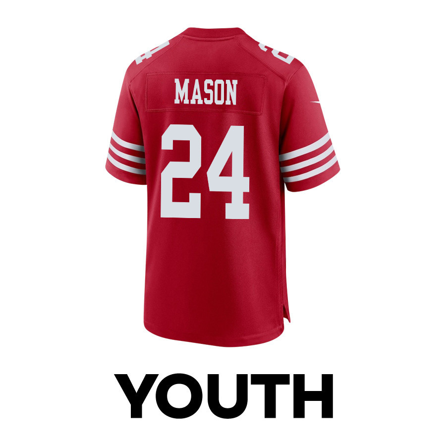 Jordan Mason 24 San Francisco 49ers Super Bowl LVIII Patch Game YOUTH Jersey - Scarlet JS7772 Saliibo - Image 3