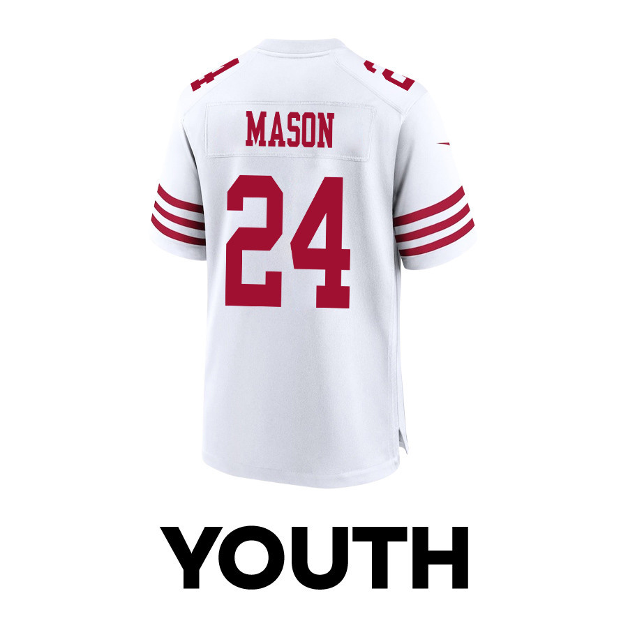 Jordan Mason 24 San Francisco 49ers Super Bowl LVIII Patch Game YOUTH Jersey - White JS9149 Saliibo - Image 3