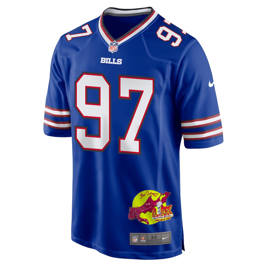 Jordan Phillips 97 Buffalo Bills Super Bowl LIX New Orleans Patch Game Men Jersey - Royal JS1951 Saliibo - Image 3