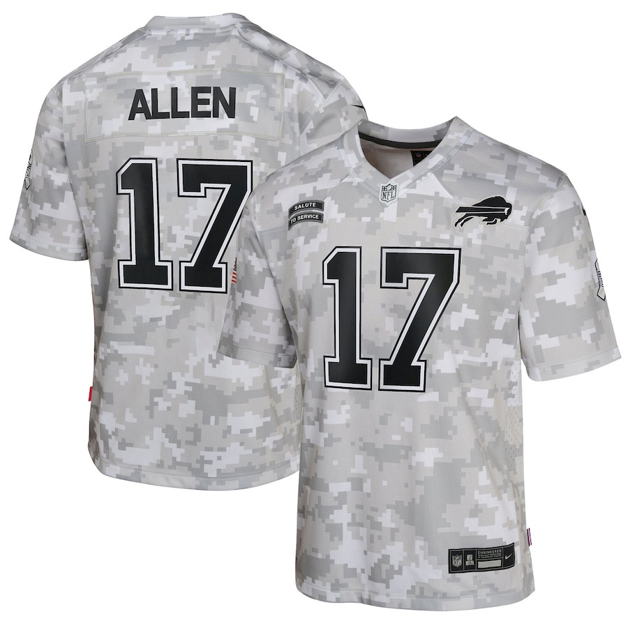 Josh Allen 17 Buffalo Bills 2024 Salute to Service Game YOUTH Jersey - Arctic Camo JS2489 Saliibo