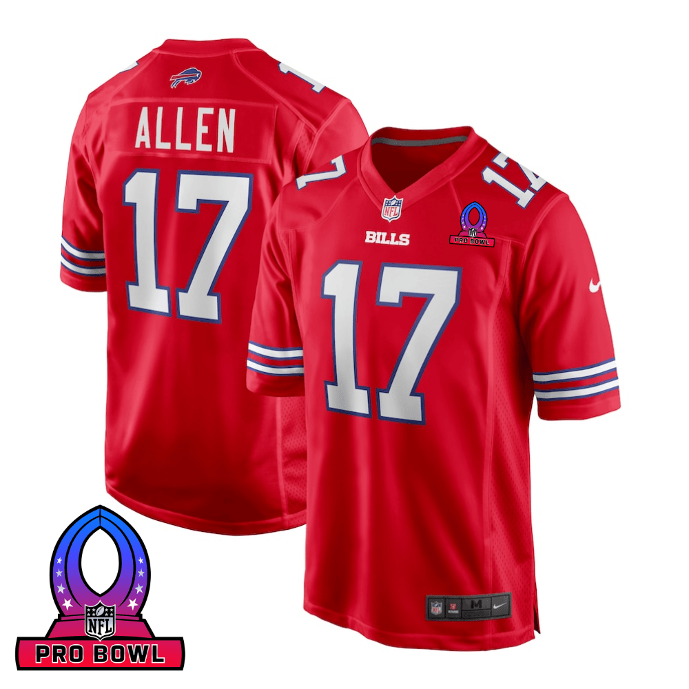 Josh Allen 17 Buffalo Bills 2025 Pro Bowl Patch Alternate Game Men Jersey - Red JS6623 Saliibo