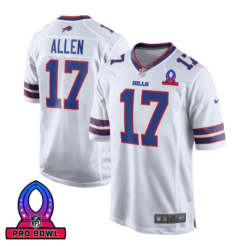 Josh Allen 17 Buffalo Bills 2025 Pro Bowl Patch Game Men Jersey - White JS2884 Saliibo