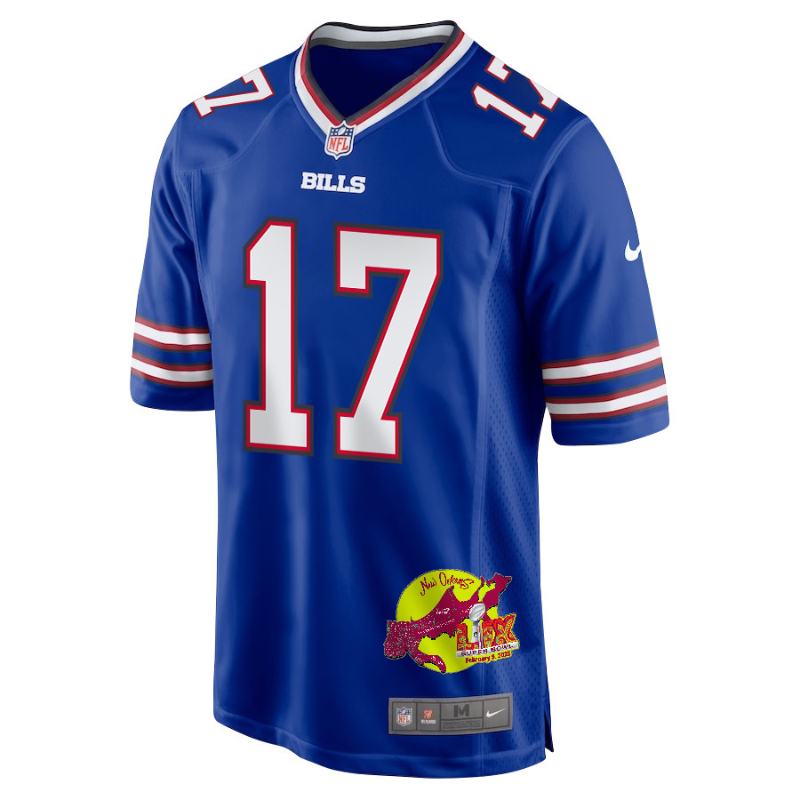 Josh Allen 17 Buffalo Bills Super Bowl LIX New Orleans Patch Game Men Jersey - Royal JS6908 Saliibo - Image 3