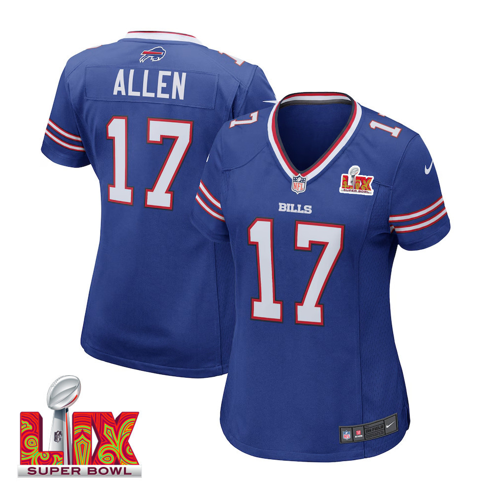 Josh Allen #17 Buffalo Bills Super Bowl LIX Women's Jersey - Royal JS4192 Saliibo