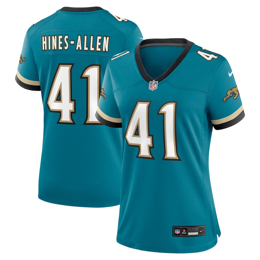 Josh Hines-Allen 41 Jacksonville Jaguars Women's Prowler Throwback Game Jersey - Teal JS3330 Saliibo