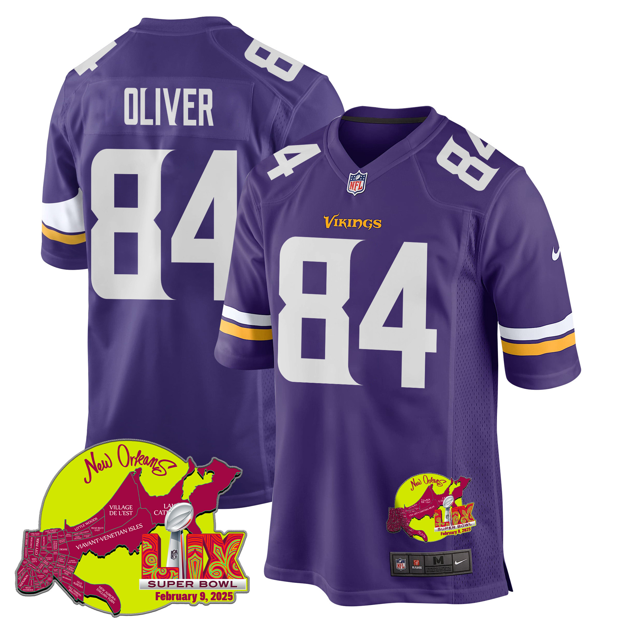 Josh Oliver 84 Minnesota Vikings Super Bowl LIX New Orleans Patch Game Men Jersey - Purple JS7031 Saliibo