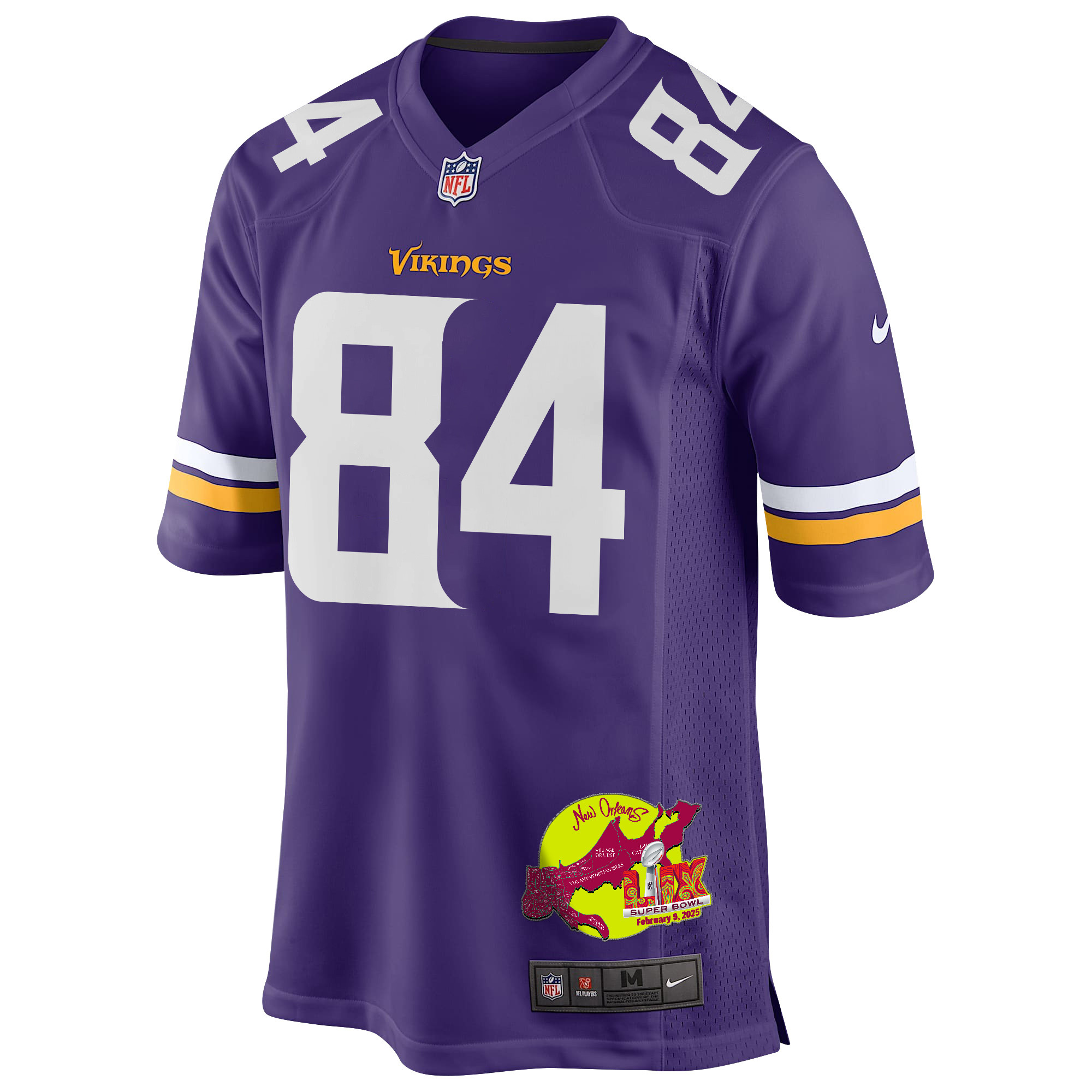Josh Oliver 84 Minnesota Vikings Super Bowl LIX New Orleans Patch Game Men Jersey - Purple JS7031 Saliibo - Image 3