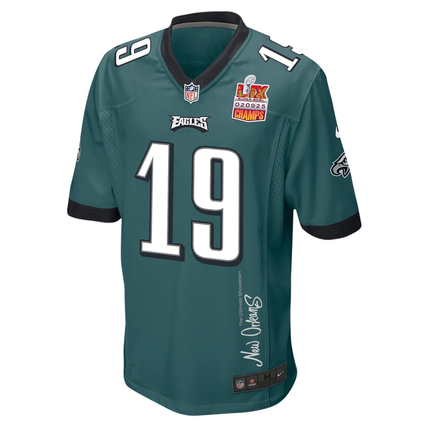 Josh Sweat 19 Philadelphia Eagles Super Bowl LIX Champions Patch 'New Orleans - The Ultimate Showdown' EMBROIDERED Game Men Jersey - Midnight Green JS4410 Saliibo - Image 3