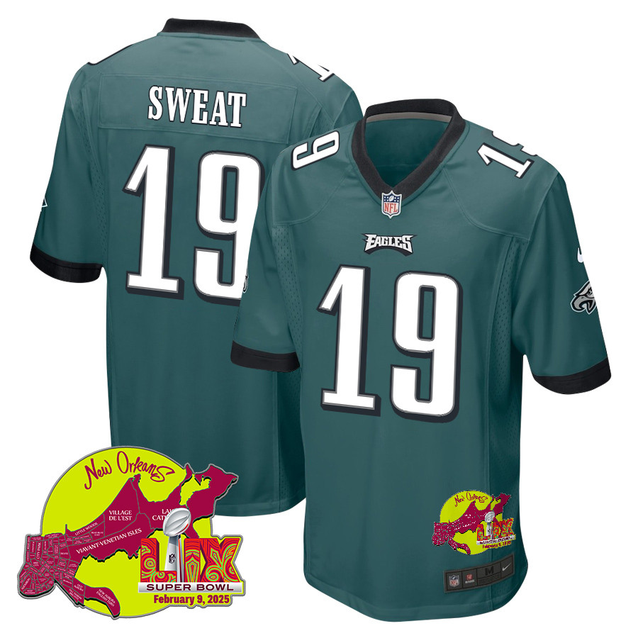 Josh Sweat 19 Philadelphia Eagles Super Bowl LIX New Orleans Patch Game Men Jersey - Midnight Green JS6062 Saliibo