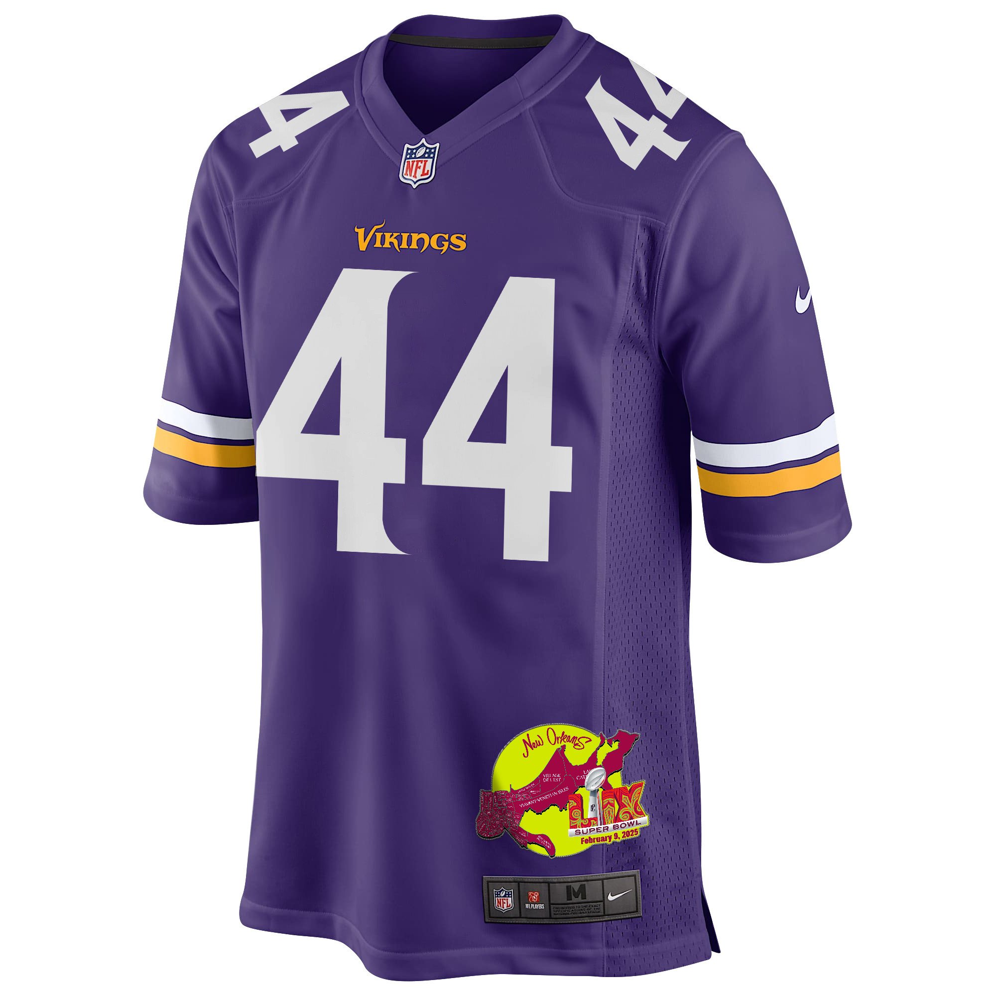 Joshua Metellus 44 Minnesota Vikings Super Bowl LIX New Orleans Patch Game Men Jersey - Purple JS6831 Saliibo - Image 3