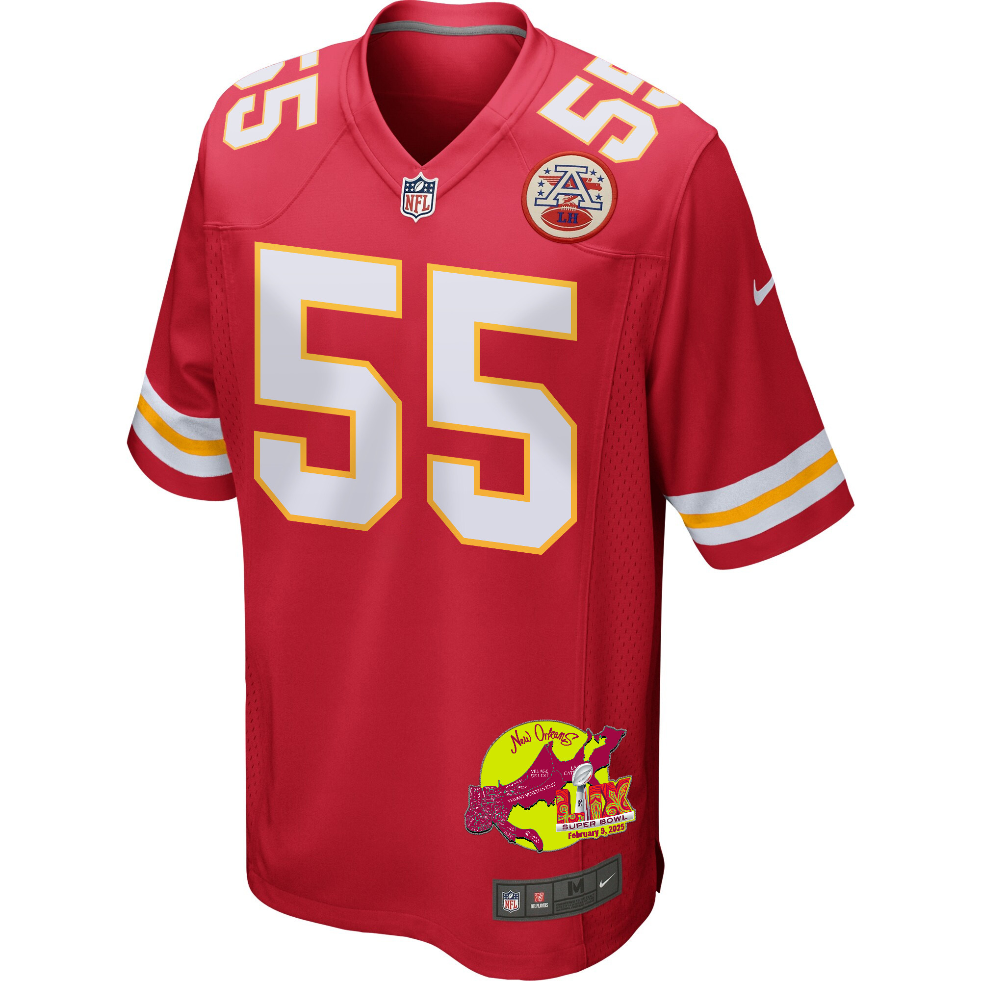 Joshua Uche 55 Kansas City Chiefs Super Bowl LIX New Orleans Patch Game Men Jersey - Red JS2957 Saliibo - Image 3