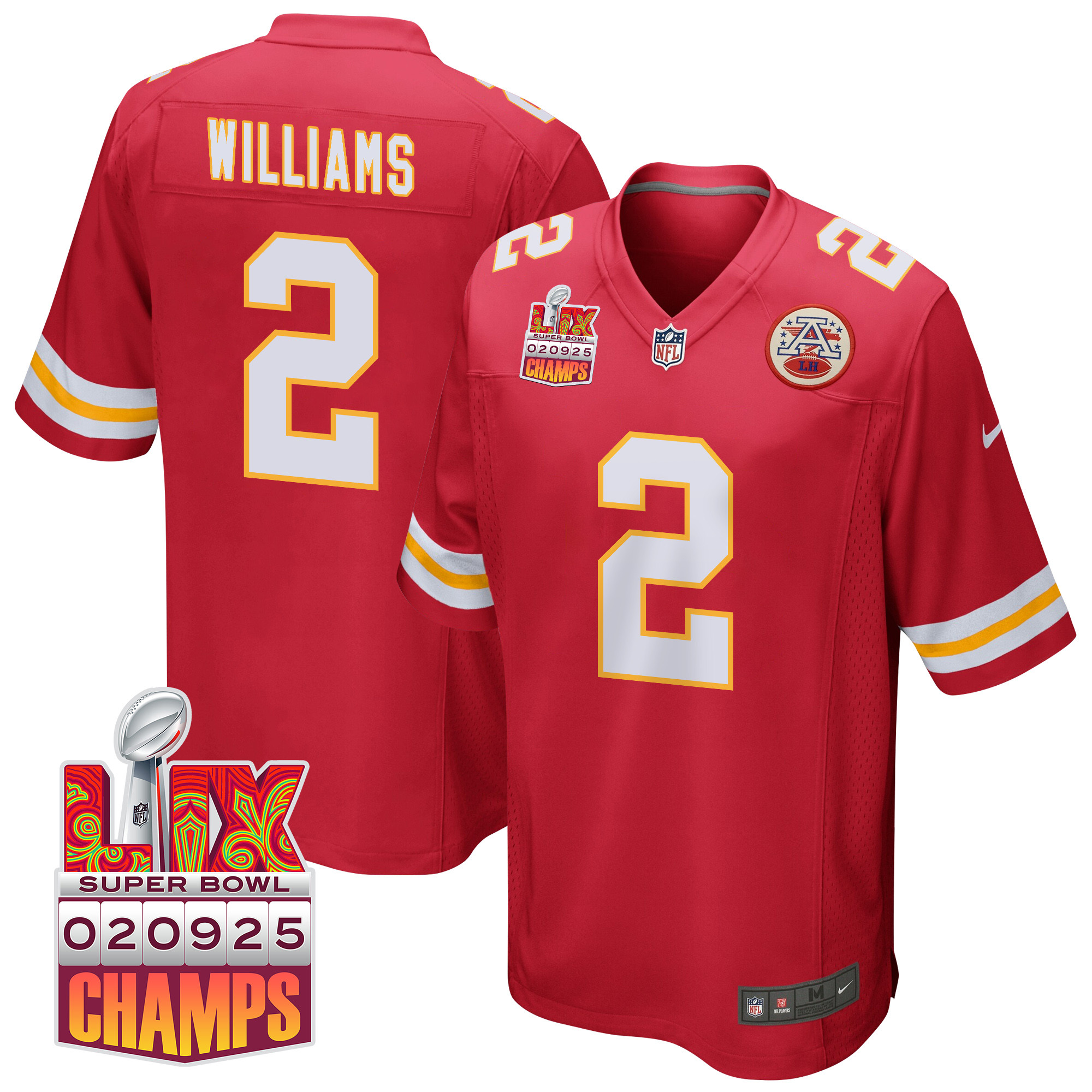 Joshua Williams 2 Kansas City Chiefs Super Bowl LIX Champions Patch Game Men Jersey - Red JS3454 Saliibo