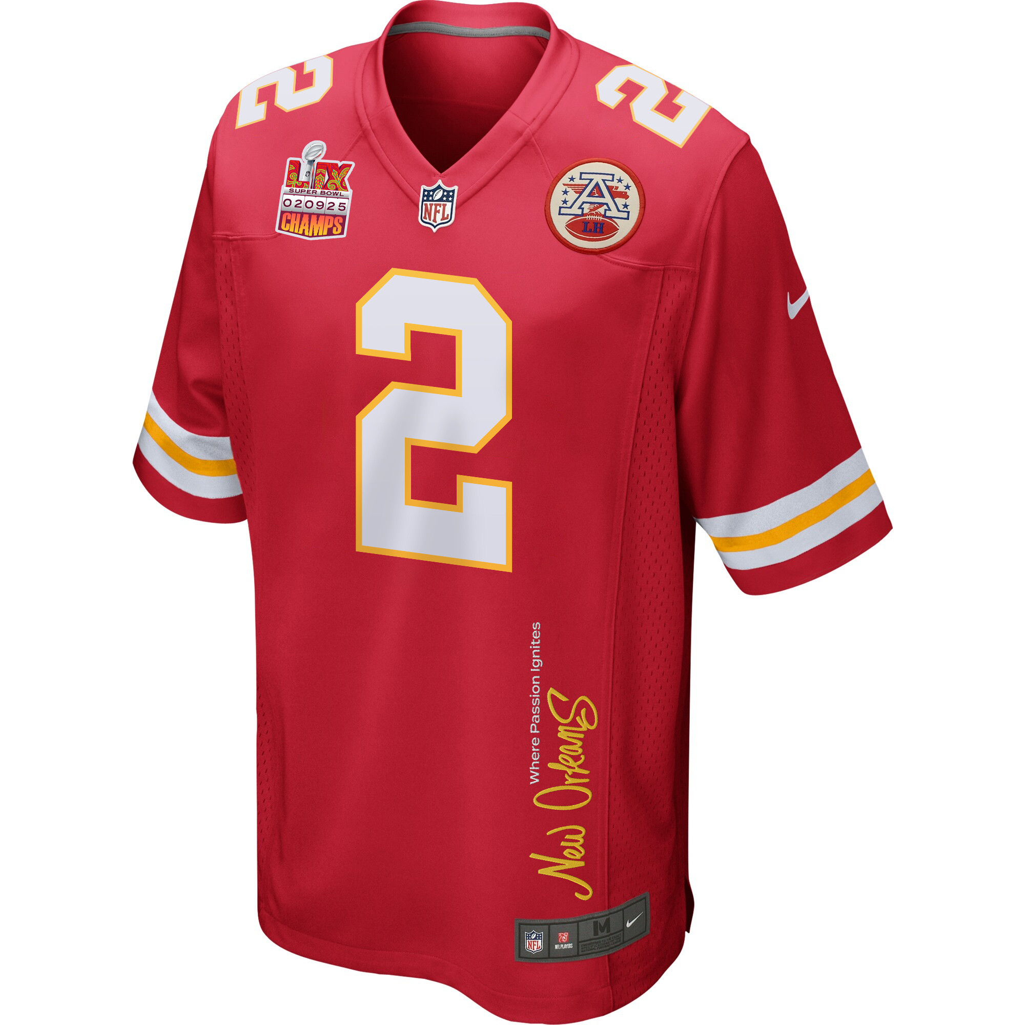 Joshua Williams 2 Kansas City Chiefs Super Bowl LIX Champions Patch 'New Orleans - Where Passion Ignites' EMBROIDERED Game Men Jersey - Red JS3940 Saliibo - Image 3