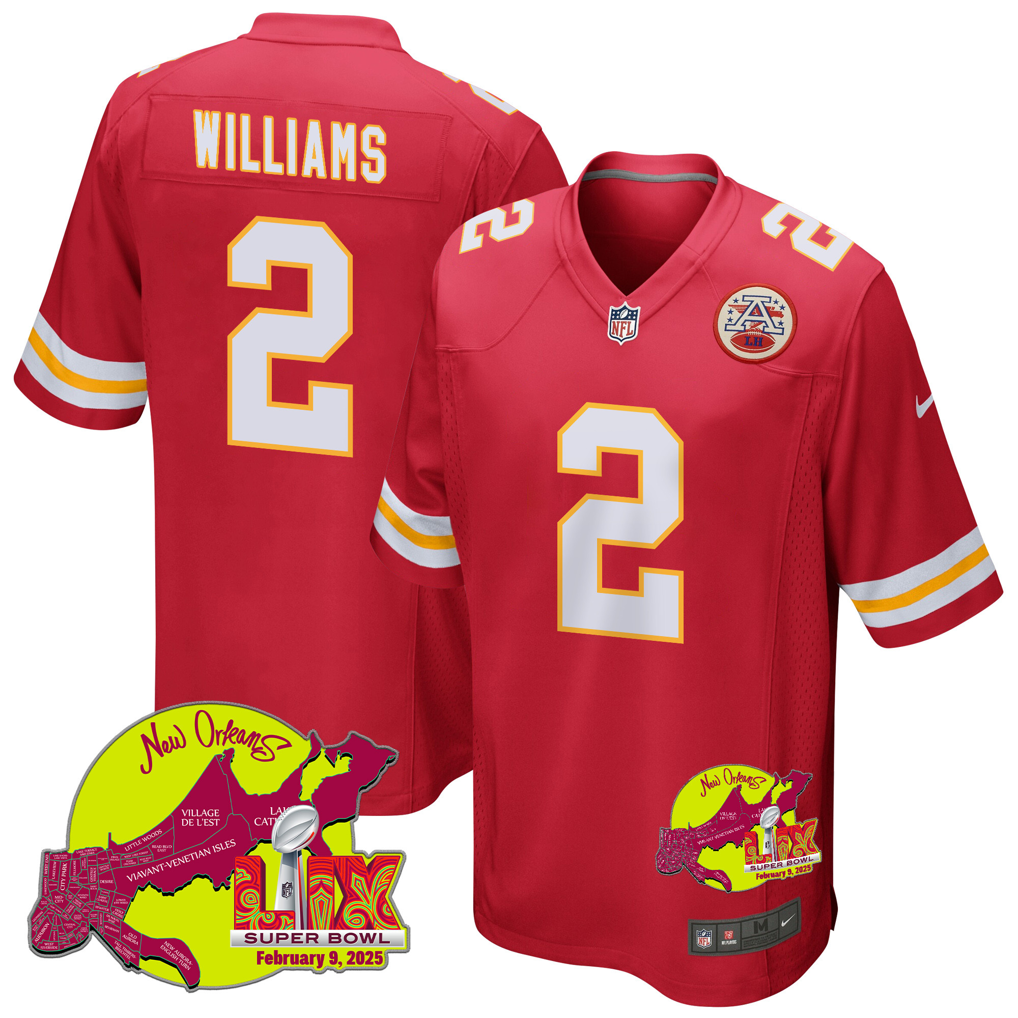 Joshua Williams 2 Kansas City Chiefs Super Bowl LIX New Orleans Patch Game Men Jersey - Red JS4427 Saliibo