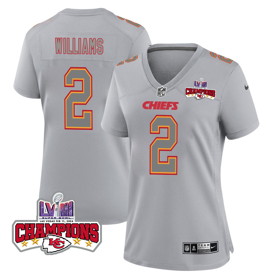 Joshua Williams 2 Kansas City Chiefs Super Bowl LVIII Champions 4 Stars Patch Atmosphere Fashion Game Women Jersey - Gray JS3659 Saliibo