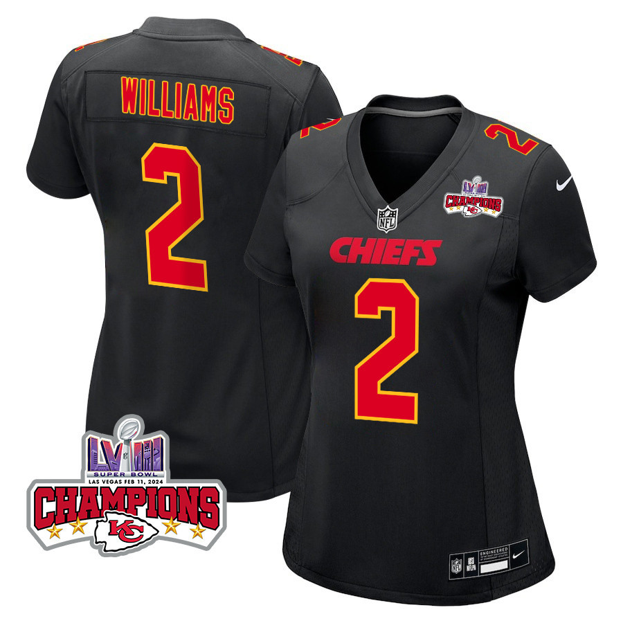 Joshua Williams 2 Kansas City Chiefs Super Bowl LVIII Champions 4 Stars Patch Fashion Game Women Jersey - Carbon Black JS1541 Saliibo