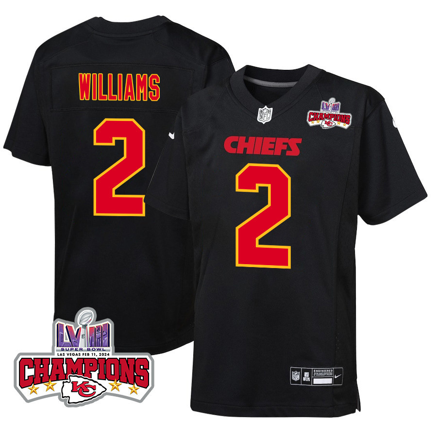 Joshua Williams 2 Kansas City Chiefs Super Bowl LVIII Champions 4 Stars Patch Fashion Game YOUTH Jersey - Carbon Black JS5589 Saliibo