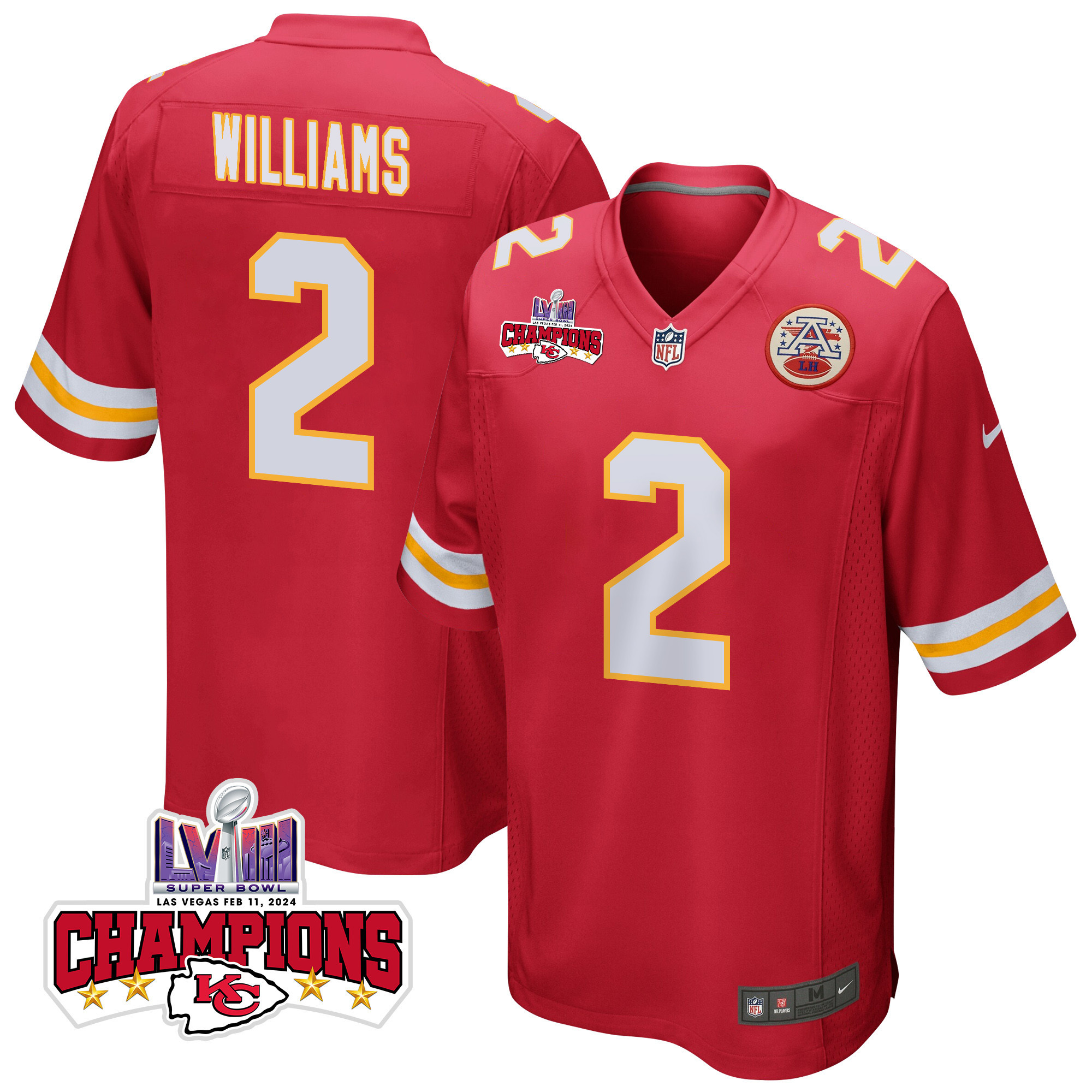 Joshua Williams 2 Kansas City Chiefs Super Bowl LVIII Champions 4 Stars Patch Game Men Jersey - Red JS9433 Saliibo