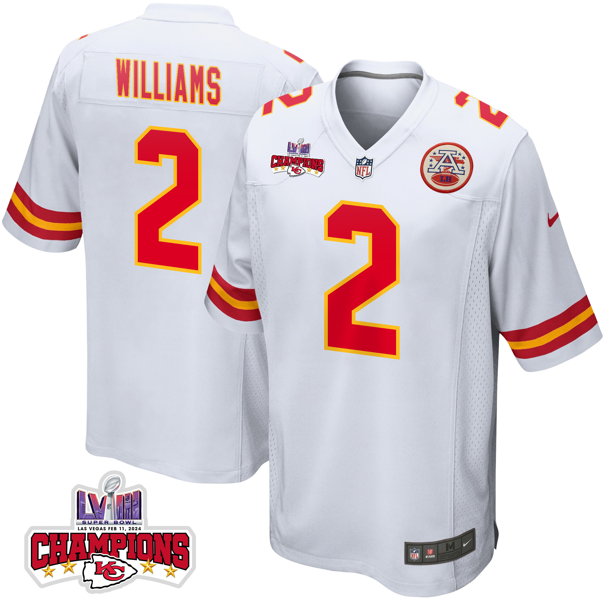 Joshua Williams 2 Kansas City Chiefs Super Bowl LVIII Champions 4 Stars Patch Game Men Jersey - White JS3133 Saliibo