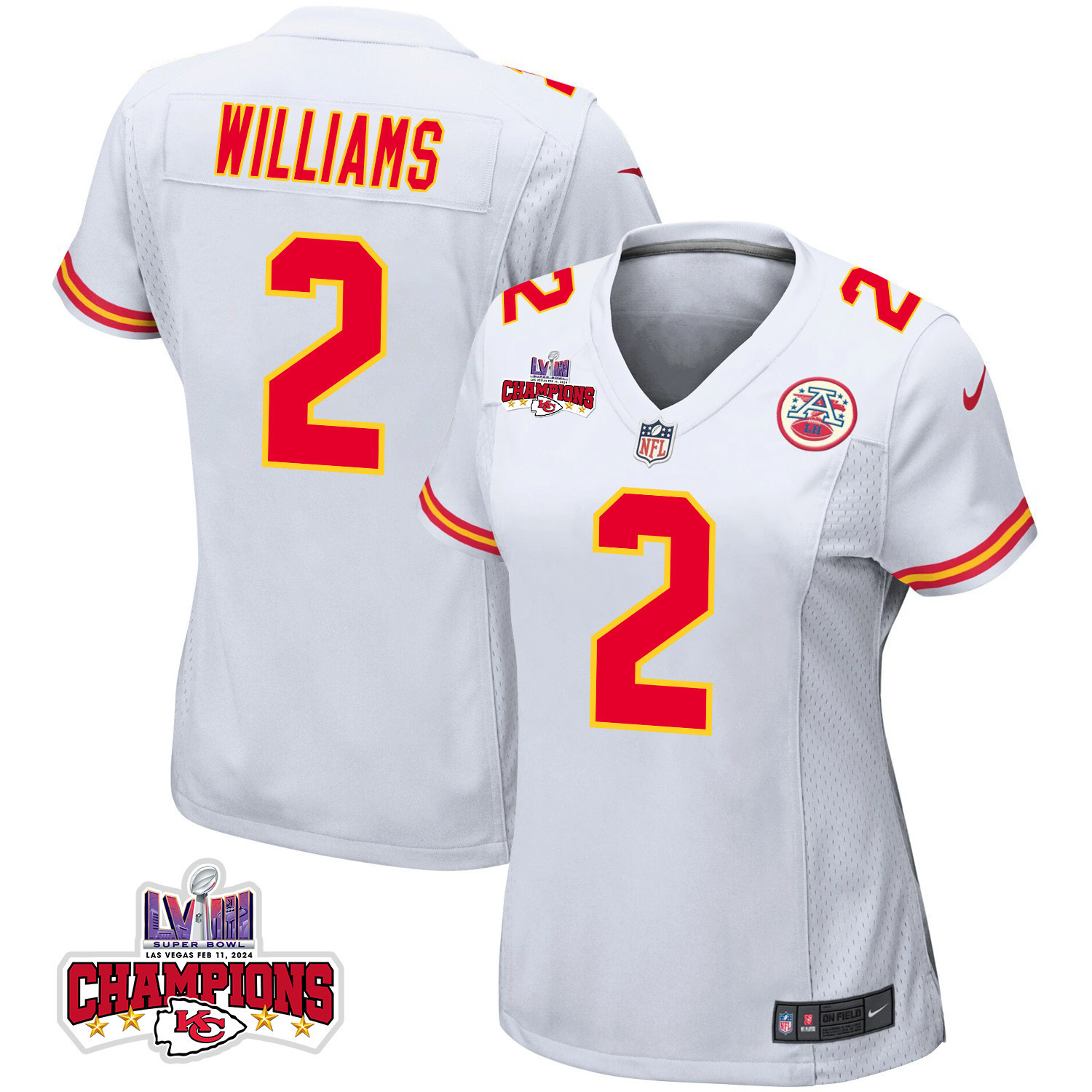 Joshua Williams 2 Kansas City Chiefs Super Bowl LVIII Champions 4 Stars Patch Game Women Jersey - White JS1660 Saliibo