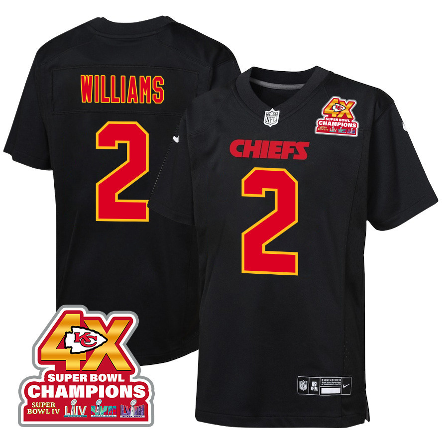 Joshua Williams 2 Kansas City Chiefs Super Bowl LVIII Champions 4X Fashion Game YOUTH Jersey - Carbon Black JS8102 Saliibo