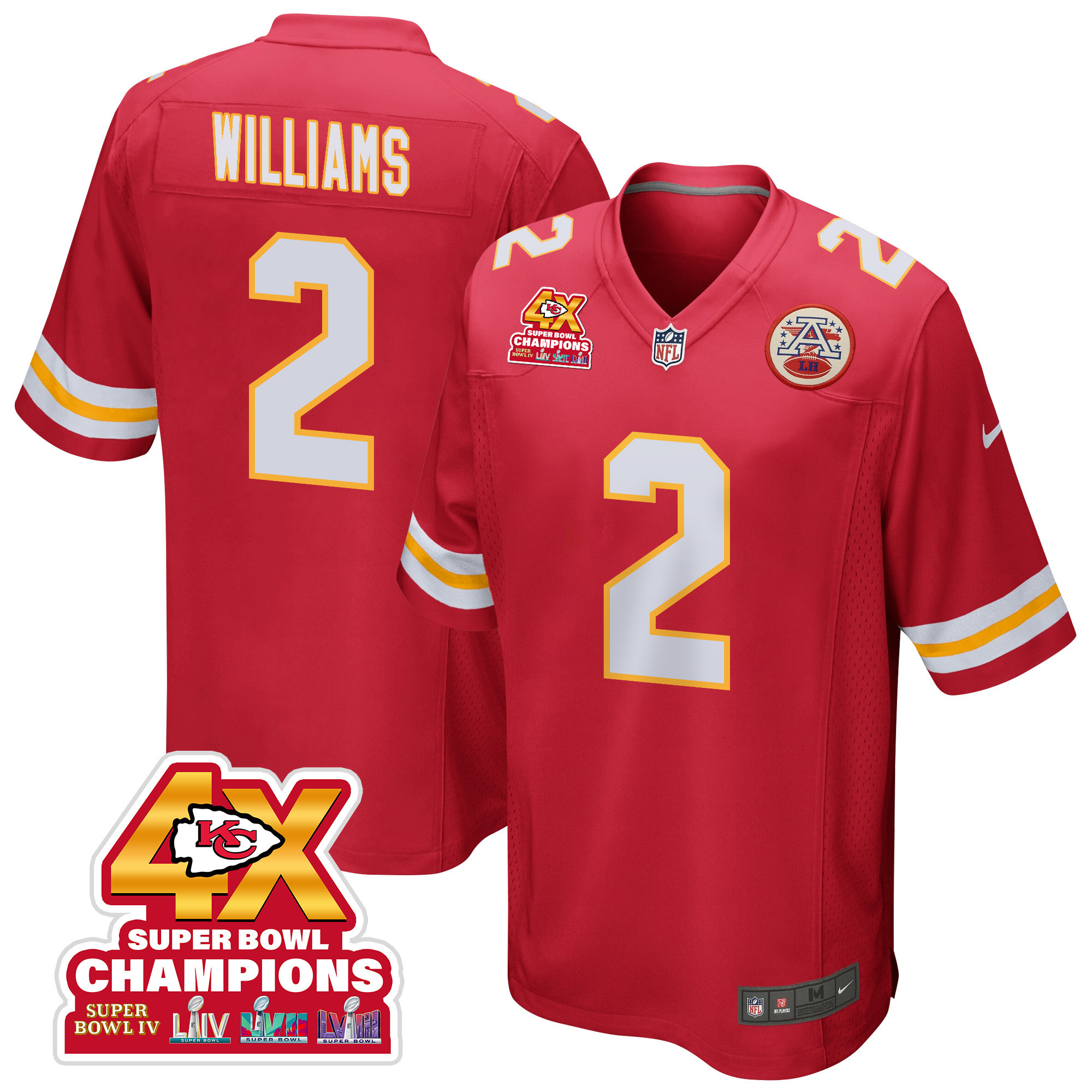 Joshua Williams 2 Kansas City Chiefs Super Bowl LVIII Champions 4X Game Men Jersey - Red JS9532 Saliibo