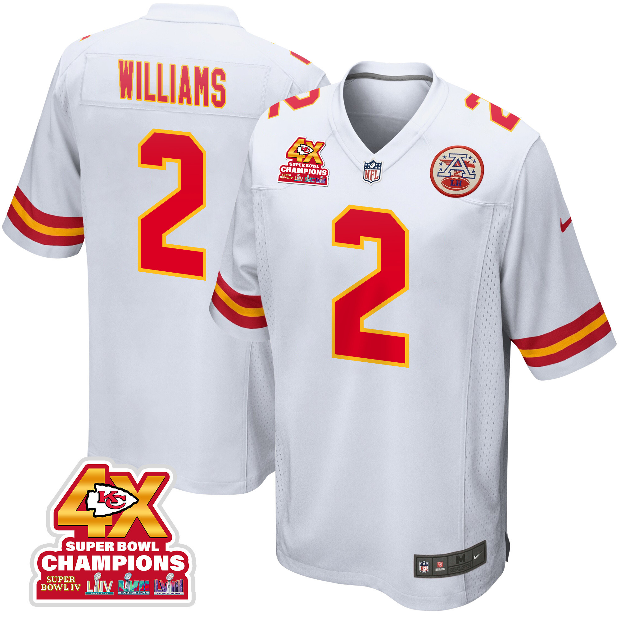 Joshua Williams 2 Kansas City Chiefs Super Bowl LVIII Champions 4X Game Men Jersey - White JS7340 Saliibo