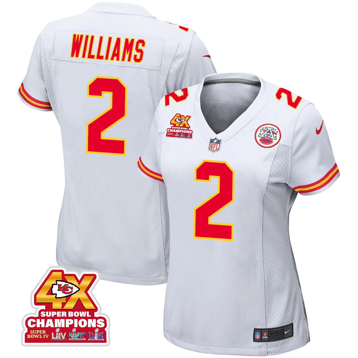 Joshua Williams 2 Kansas City Chiefs Super Bowl LVIII Champions 4X Game Women Jersey - White JS9416 Saliibo