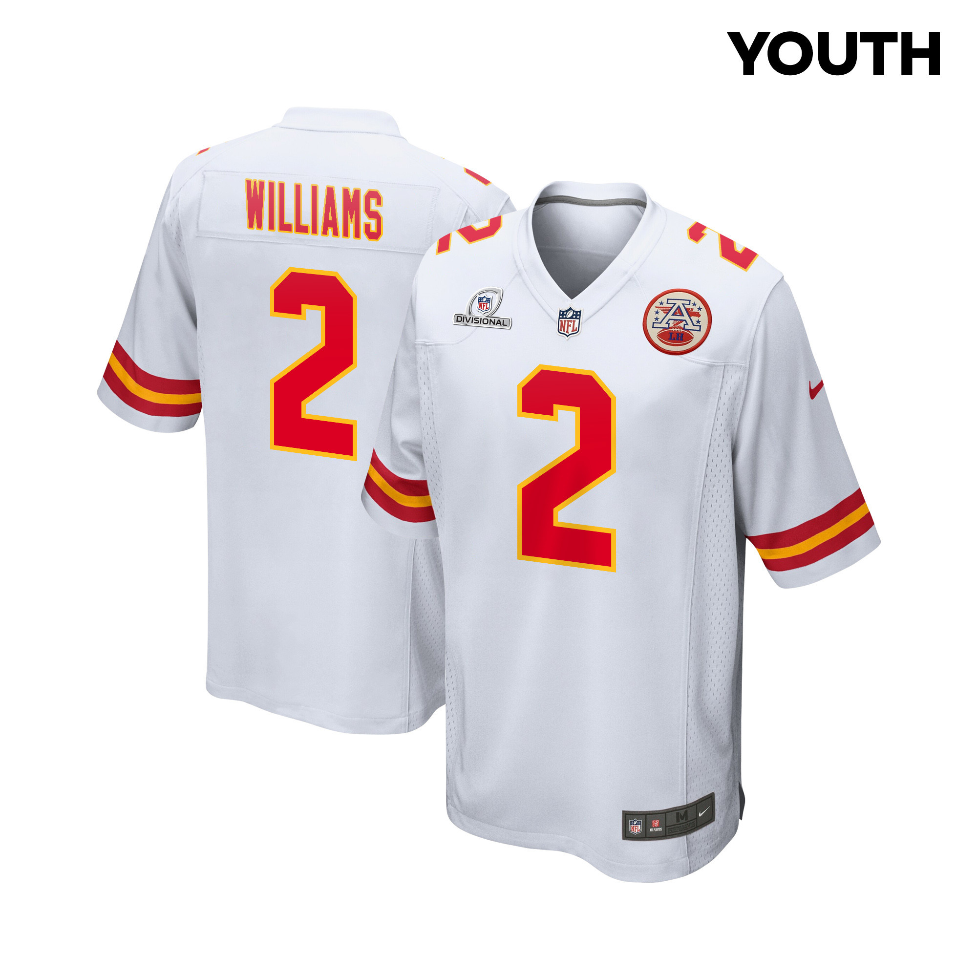 Joshua Williams 2 Kansas City Chiefs Super Bowl LVIII Patch Game YOUTH Jersey - White JS6240 Saliibo