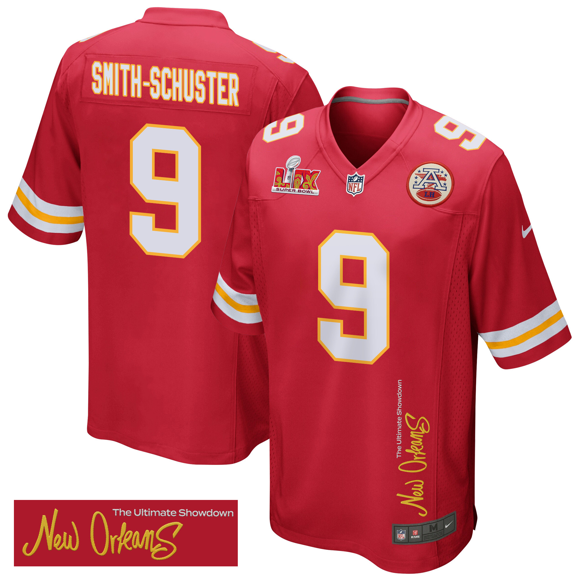 JuJu Smith-Schuster 9 Kansas City Chiefs Super Bowl LIX 'New Orleans - The Ultimate Showdown' EMBROIDERED Game Men Jersey - Red JS7550 Saliibo