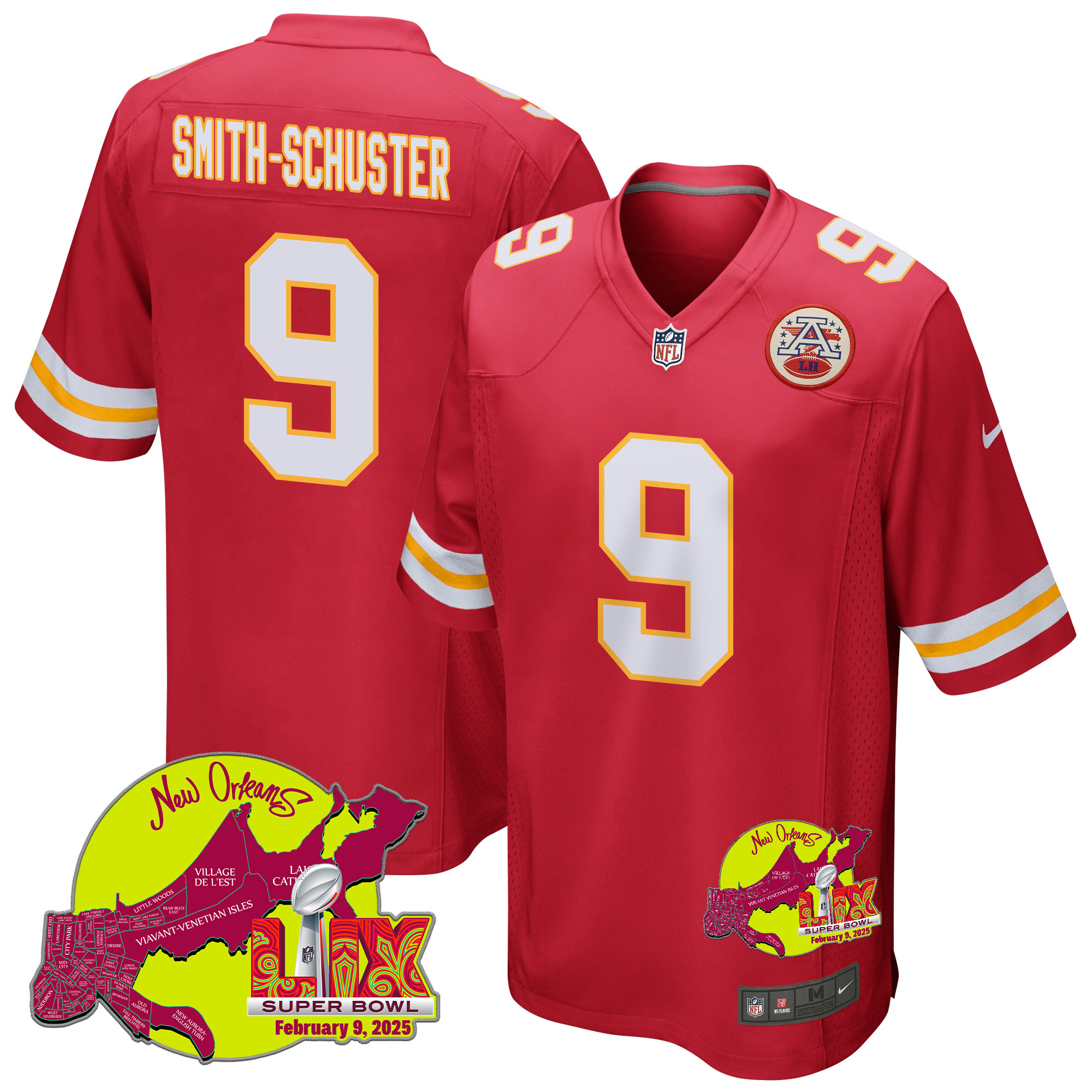 JuJu Smith-Schuster 9 Kansas City Chiefs Super Bowl LIX New Orleans Patch Game Men Jersey - Red JS5853 Saliibo