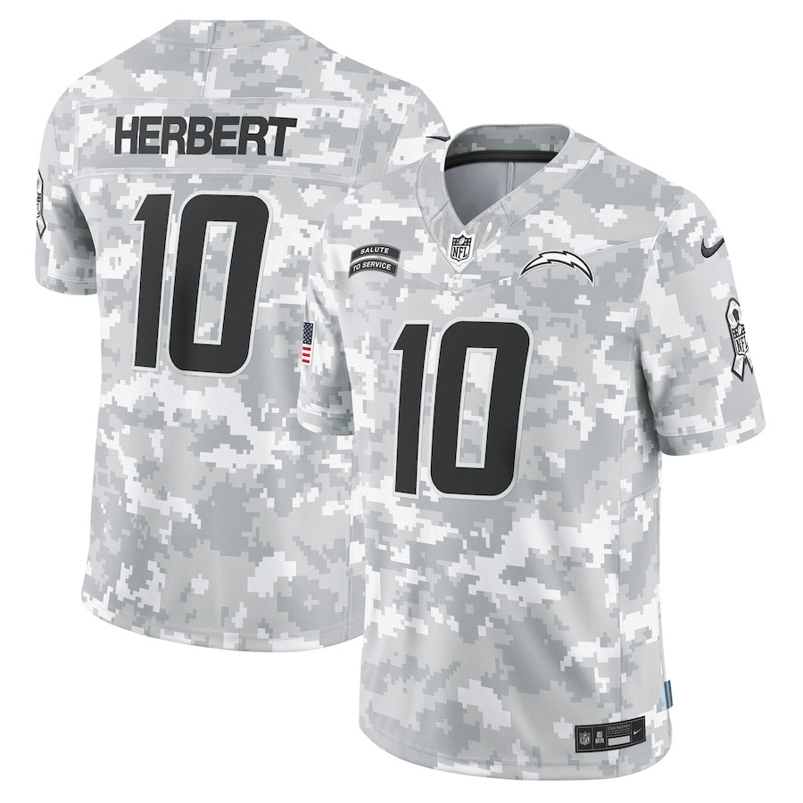 Justin Herbert 10 Los Angeles Chargers 2024 Salute to Service Limited Men Jersey - Arctic Camo JS8131 Saliibo