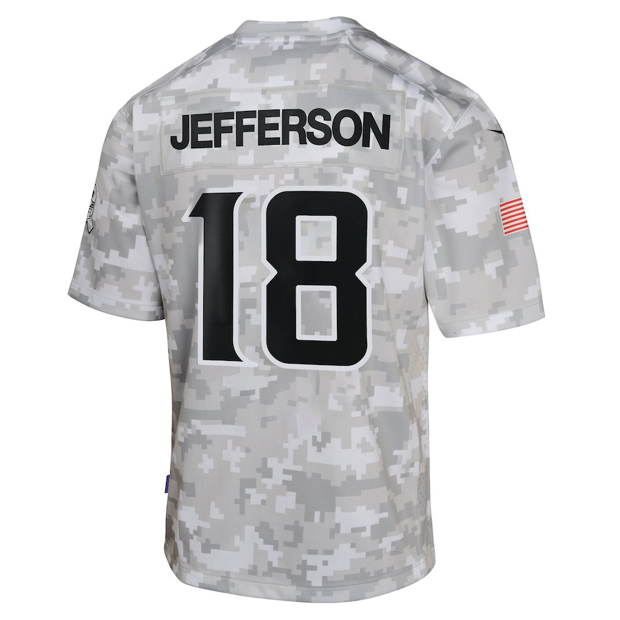 Justin Jefferson 18 Minnesota Vikings 2024 Salute to Service Game YOUTH Jersey - Arctic Camo JS1818 Saliibo - Image 3
