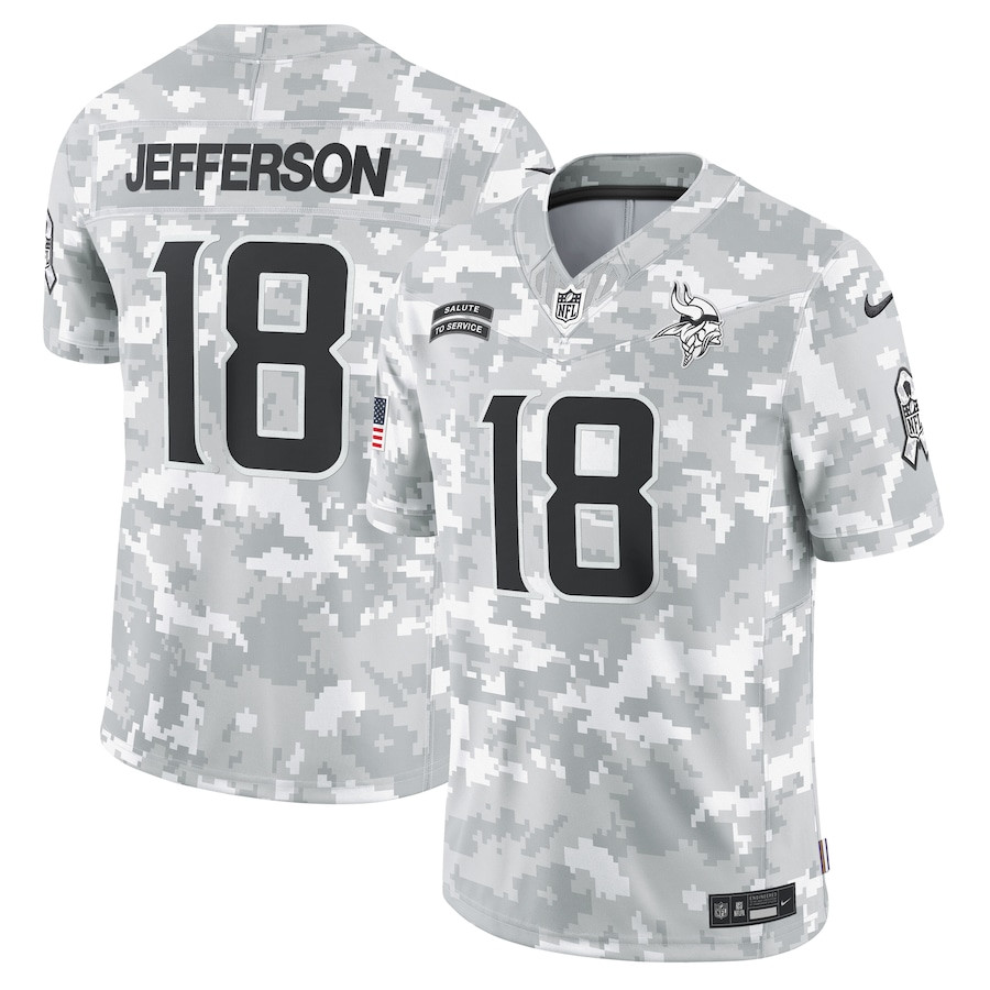 Justin Jefferson 18 Minnesota Vikings 2024 Salute to Service Limited Men Jersey - Arctic Camo JS8810 Saliibo