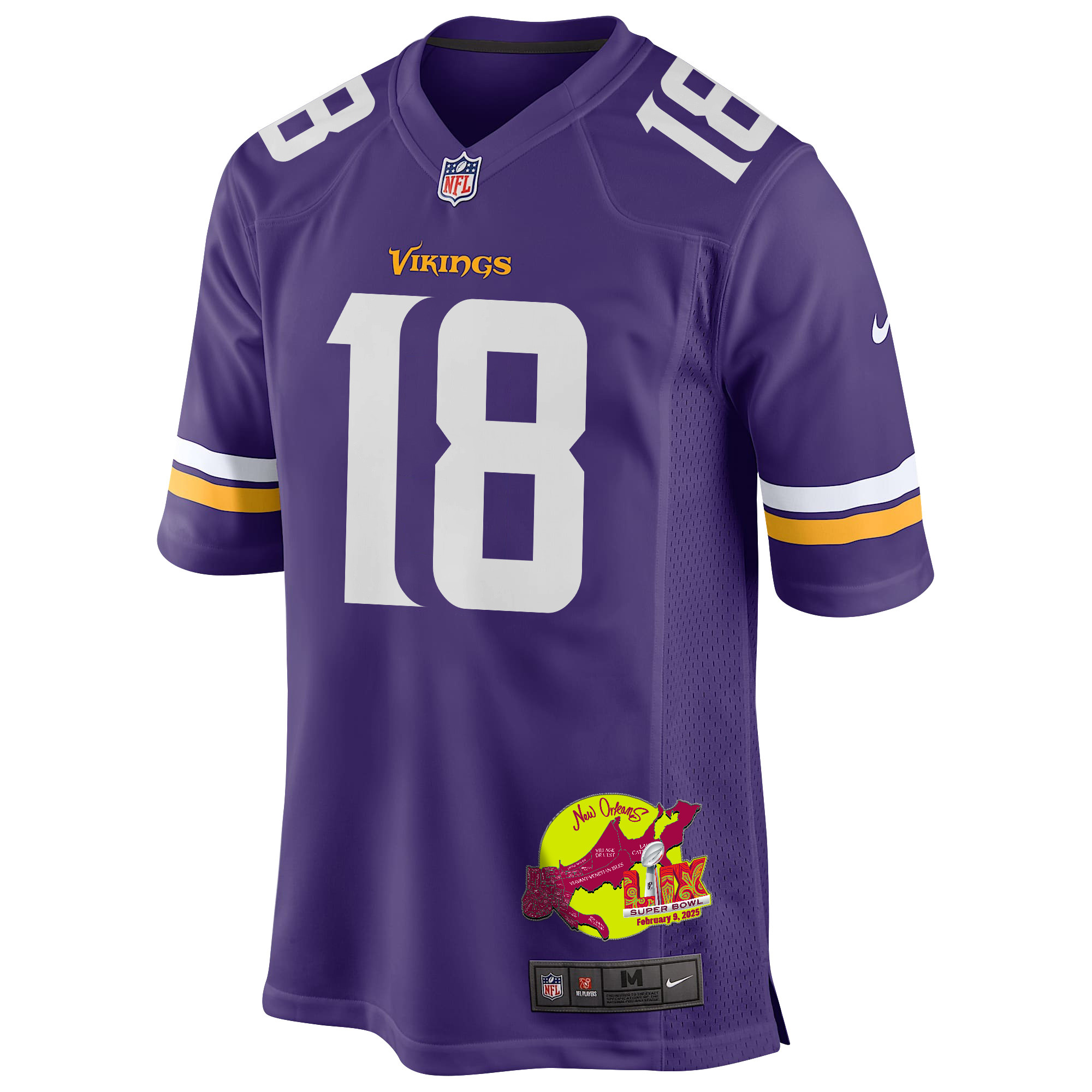 Justin Jefferson 18 Minnesota Vikings Super Bowl LIX New Orleans Patch Game Men Jersey - Purple JS8059 Saliibo - Image 3