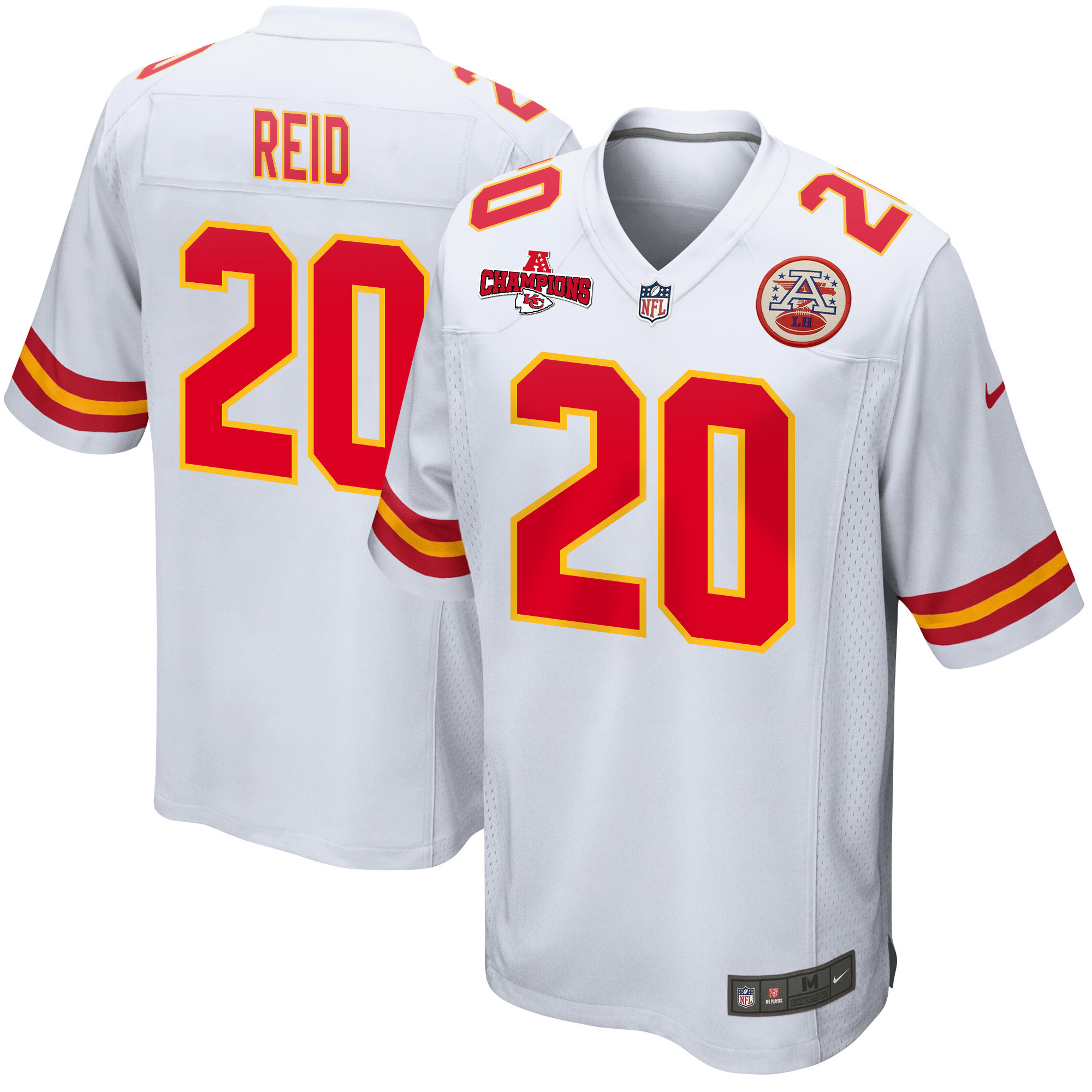 Justin Reid 20 Kansas City Chiefs AFC Champions Patch Game Men Jersey - White JS9284 Saliibo