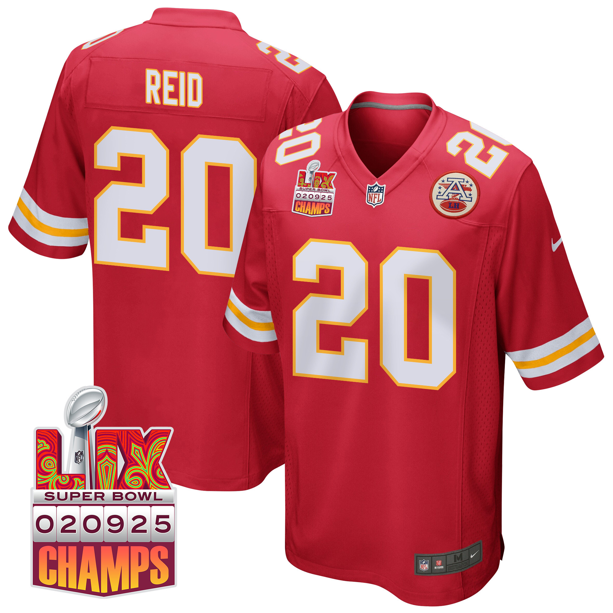 Justin Reid 20 Kansas City Chiefs Super Bowl LIX Champions Patch Game Men Jersey - Red JS6218 Saliibo