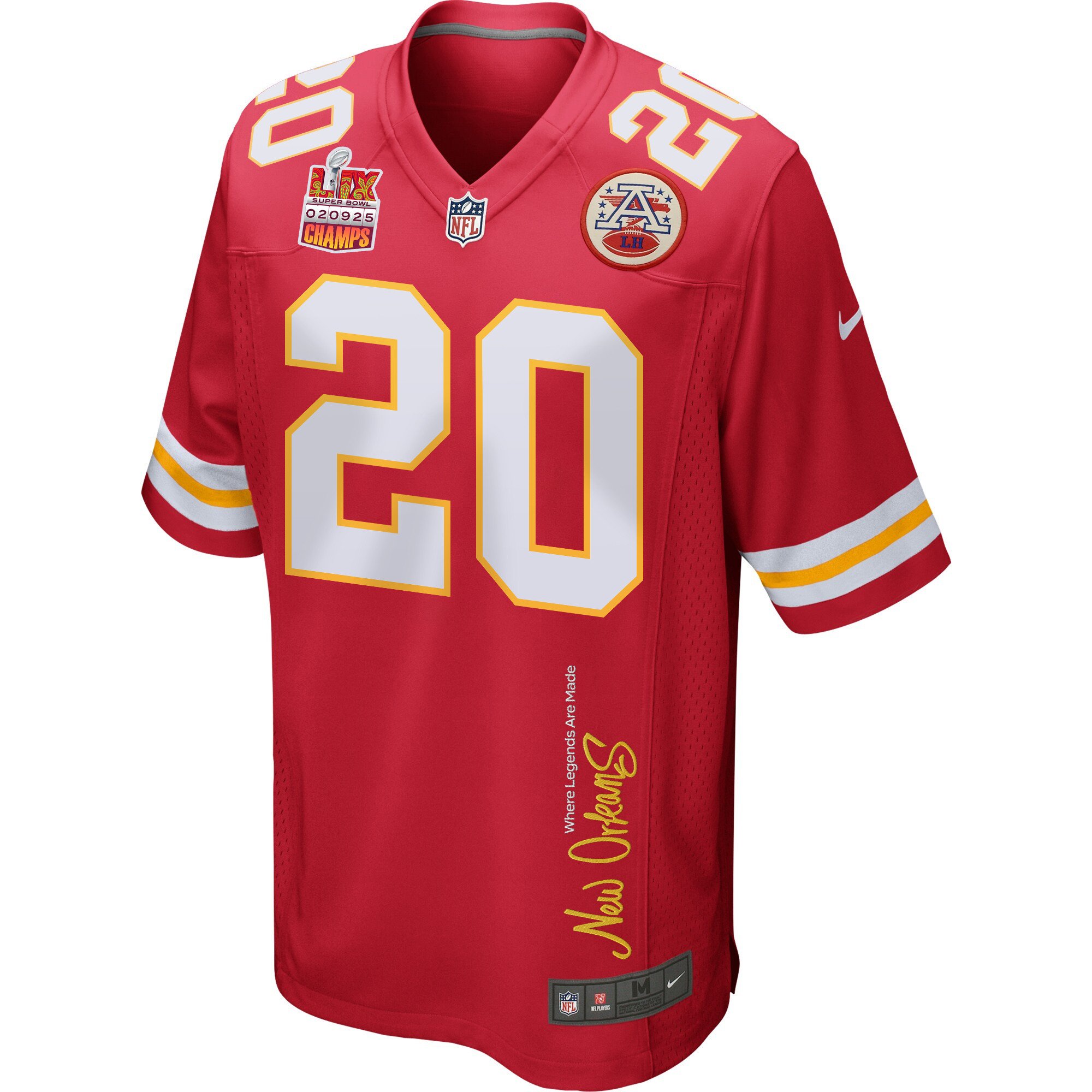 Justin Reid 20 Kansas City Chiefs Super Bowl LIX Champions Patch 'New Orleans - Where Legends Are Made' EMBROIDERED Game Men Jersey - Red JS9640 Saliibo - Image 3