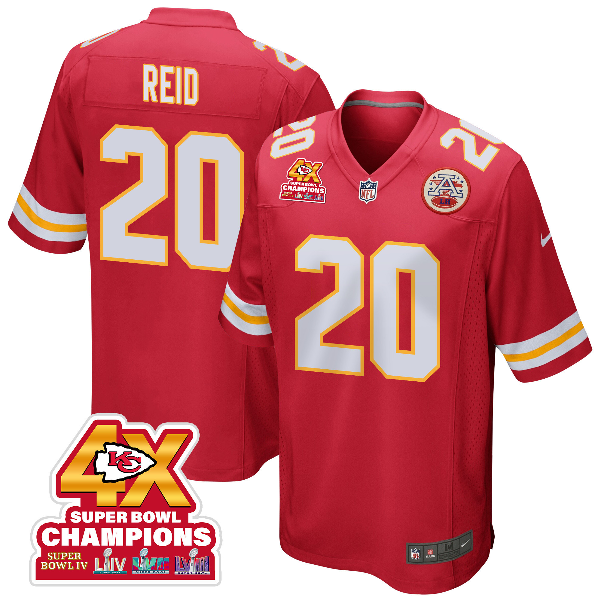 Justin Reid 20 Kansas City Chiefs Super Bowl LVIII Champions 4X Game Men Jersey - Red JS9089 Saliibo