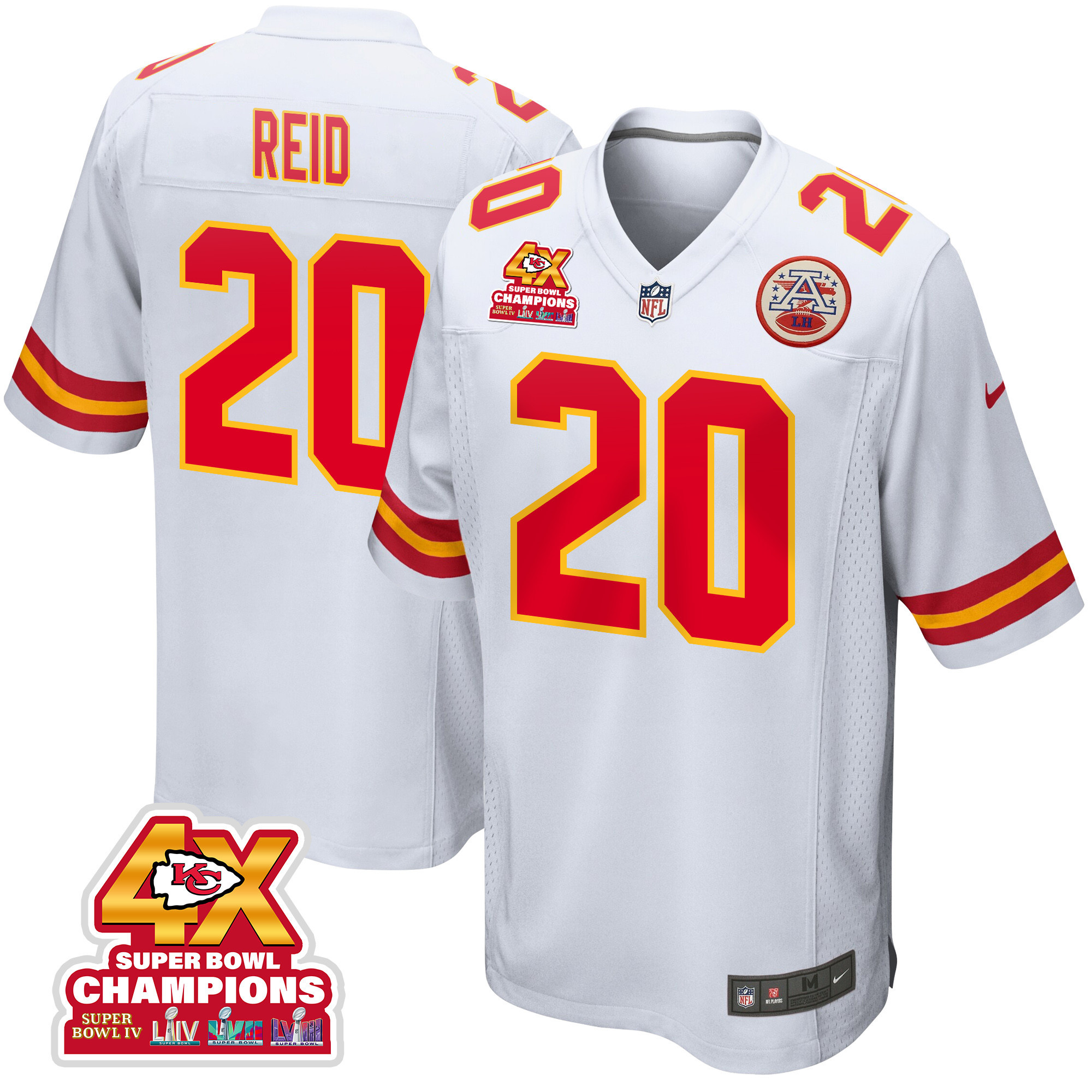 Justin Reid 20 Kansas City Chiefs Super Bowl LVIII Champions 4X Game Men Jersey - White JS8551 Saliibo