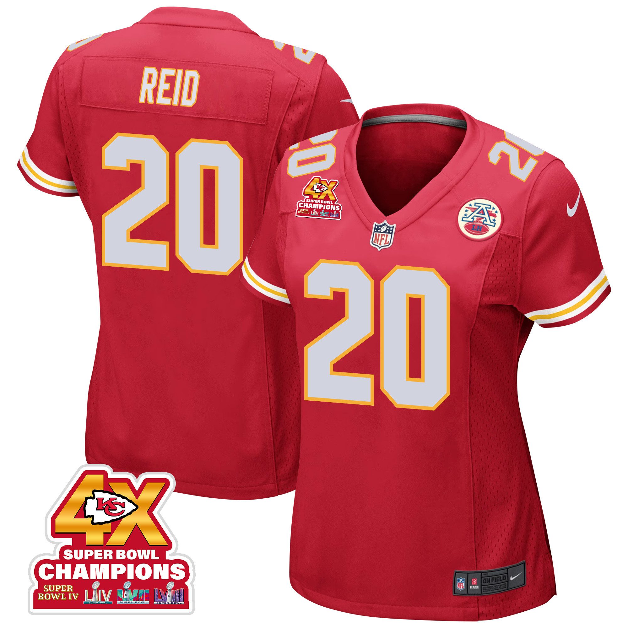 Justin Reid 20 Kansas City Chiefs Super Bowl LVIII Champions 4X Game Women Jersey - Red JS1948 Saliibo