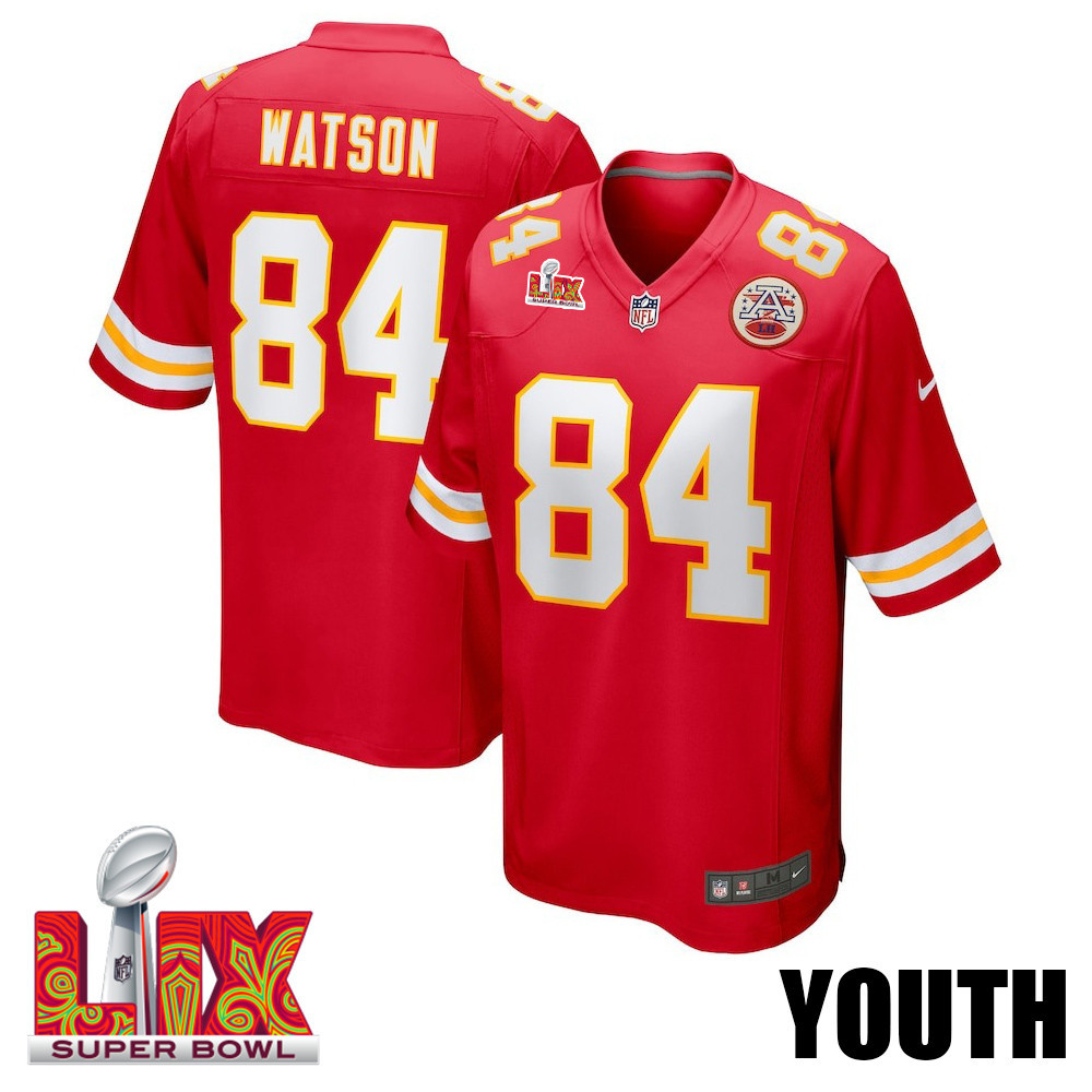 Justin Watson #84 Kansas City Chiefs Super Bowl LIX YOUTH Jersey - Red JS1439 Saliibo