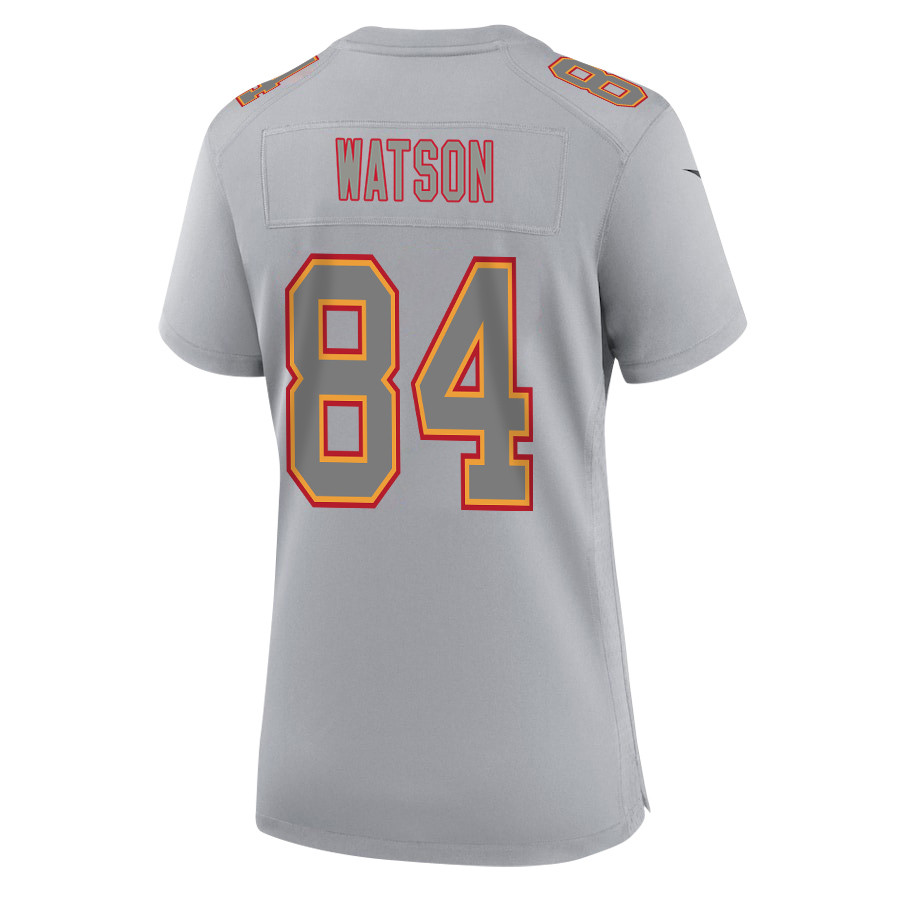 Justin Watson 84 Kansas City Chiefs Super Bowl LVIII Champions 4 Stars Patch Atmosphere Fashion Game Women Jersey - Gray JS9393 Saliibo - Image 3