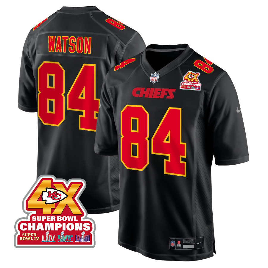 Justin Watson 84 Kansas City Chiefs Super Bowl LVIII Champions 4X Fashion Game Men Jersey - Carbon Black JS7430 Saliibo
