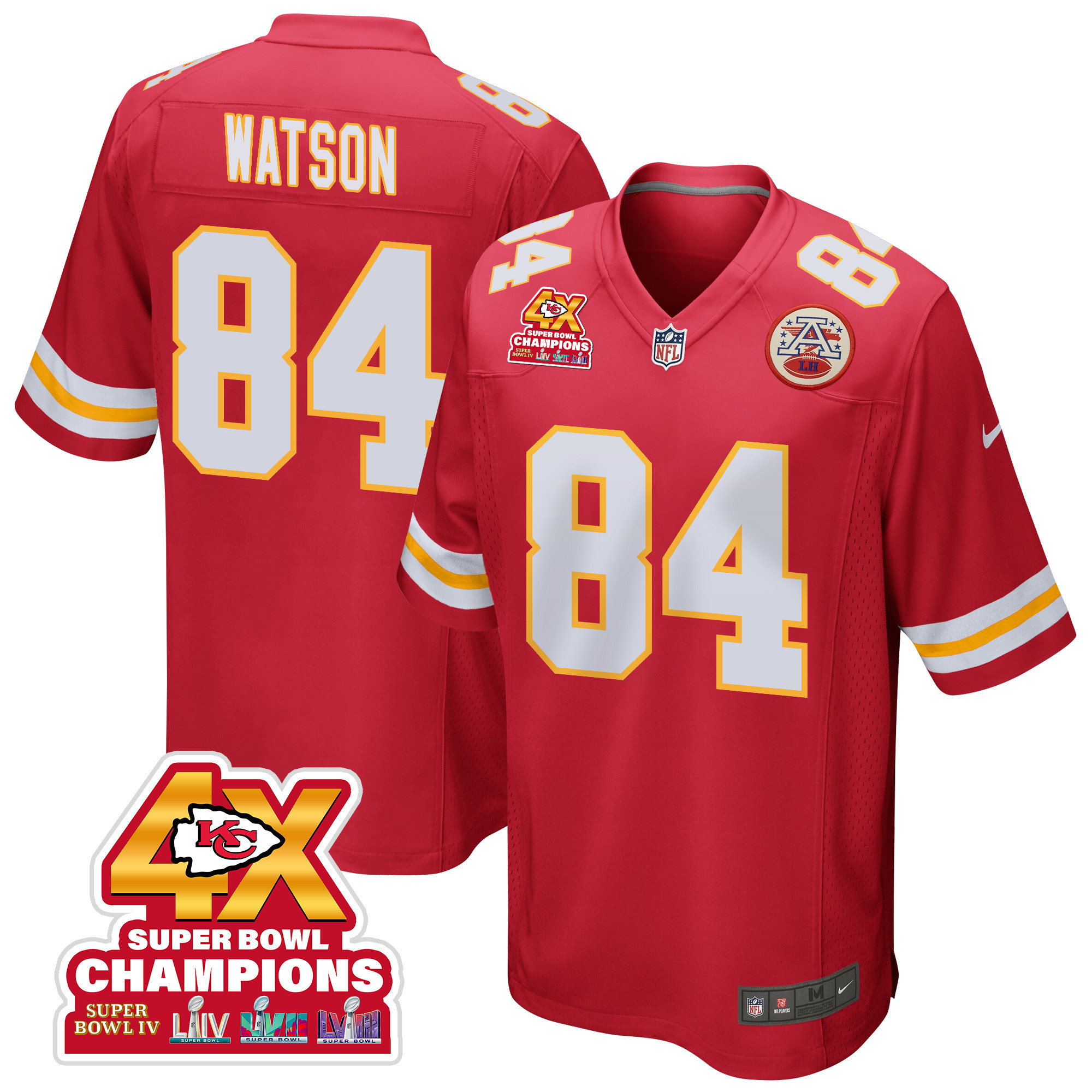 Justin Watson 84 Kansas City Chiefs Super Bowl LVIII Champions 4X Game Men Jersey - Red JS1131 Saliibo