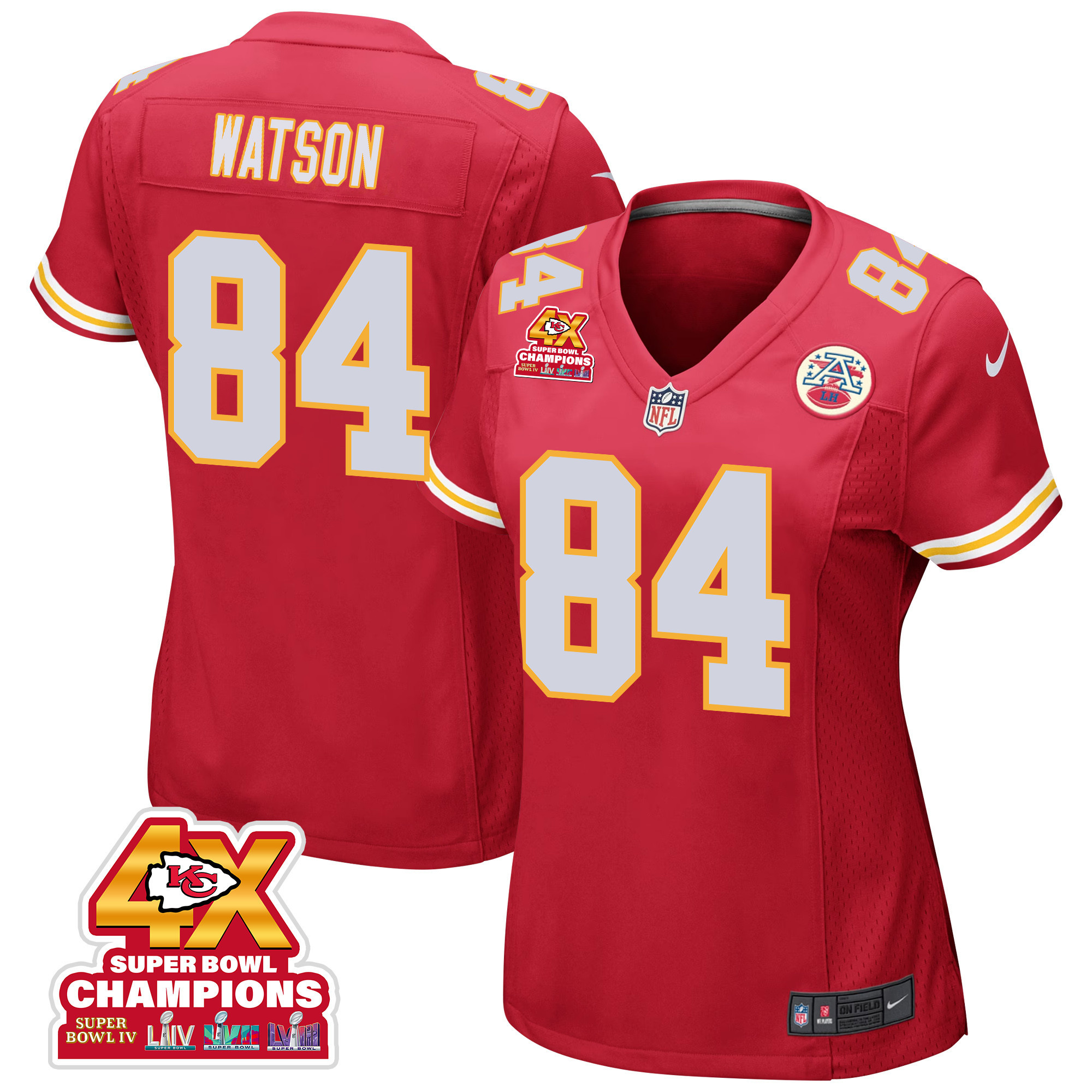 Justin Watson 84 Kansas City Chiefs Super Bowl LVIII Champions 4X Game Women Jersey - Red JS6274 Saliibo