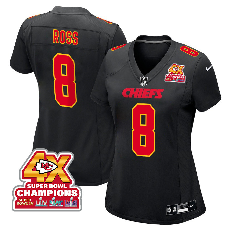 Justyn Ross 8 Kansas City Chiefs Super Bowl LVIII Champions 4X Fashion Game Women Jersey - Carbon Black JS2611 Saliibo
