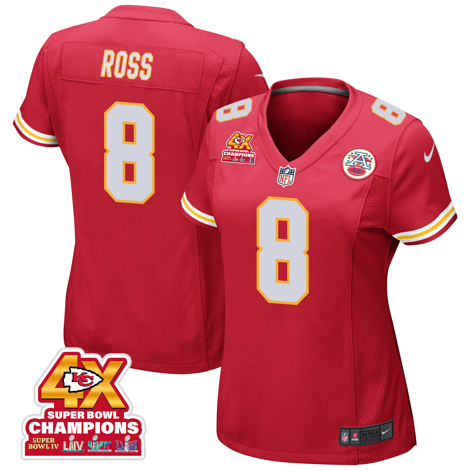 Justyn Ross 8 Kansas City Chiefs Super Bowl LVIII Champions 4X Game Women Jersey - Red JS6102 Saliibo